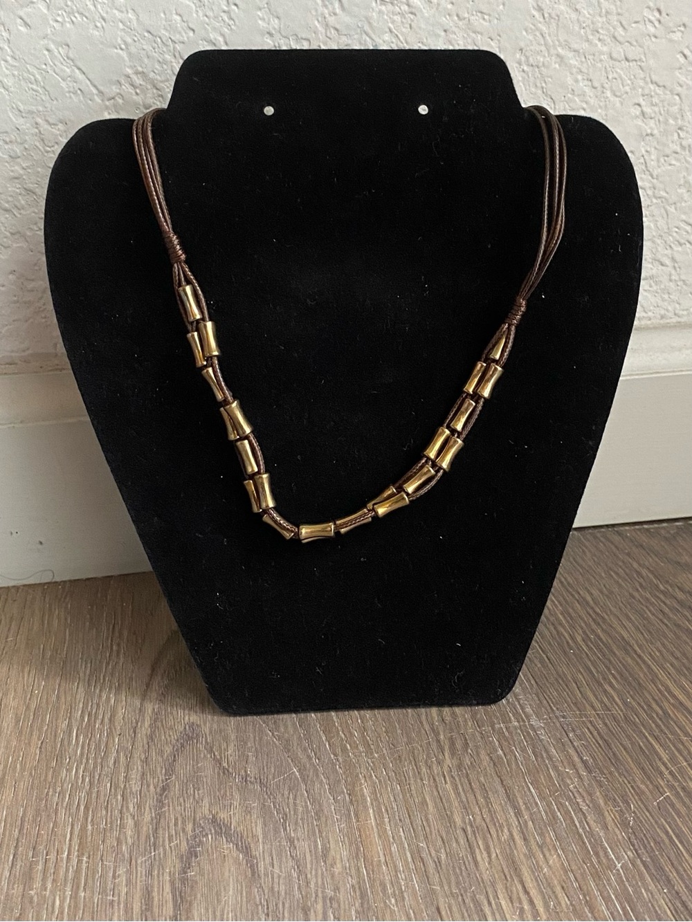 Brown and Gold Beaded Cord Necklace